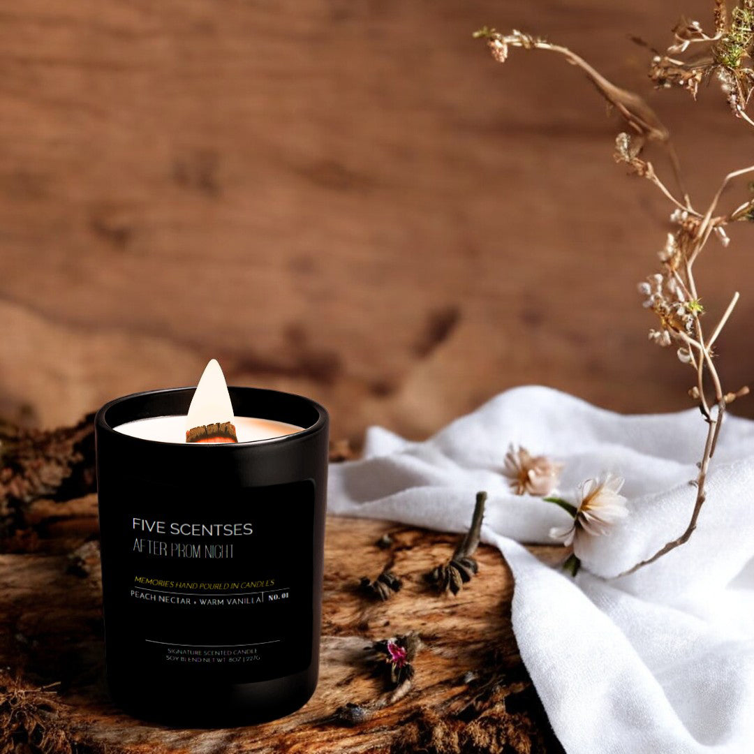 After Prom Night Peach Vanilla Soy Blend Wooden Wick Candle