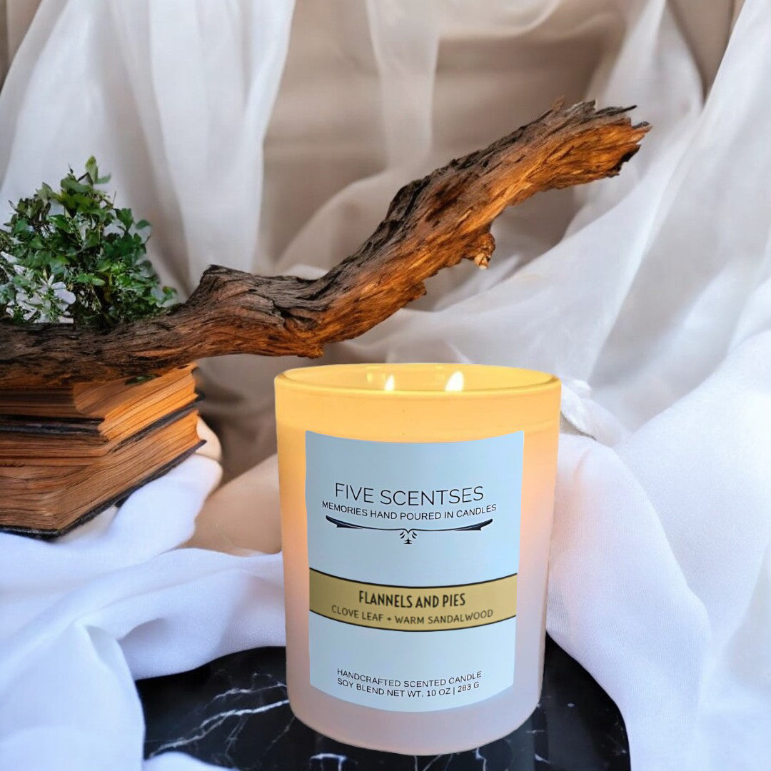 Flannels And Pies Clove Leaf Sandalwood Double Wick Soy Blend Candle