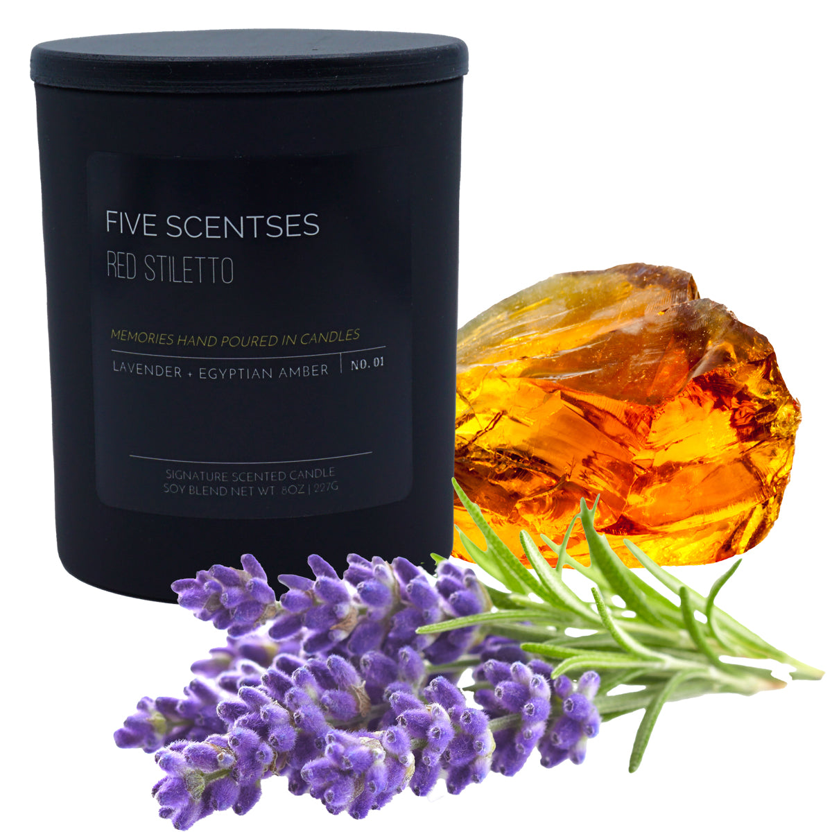 Red Stiletto Lavender Amber Soy Blend Wooden Wick Candle