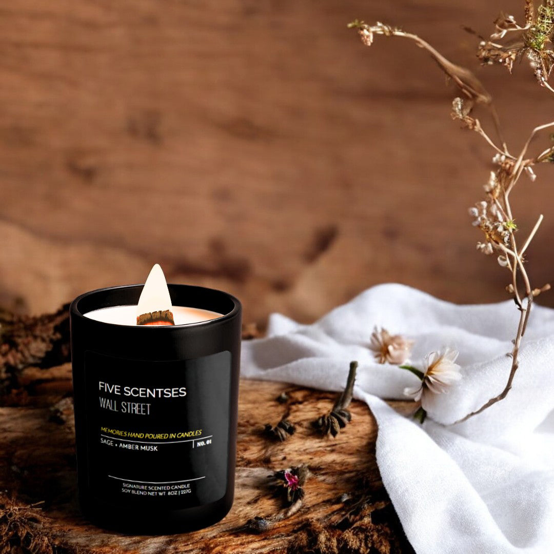 Wall Street Sage Amber Musk Soy Blend Wooden Wick Candle