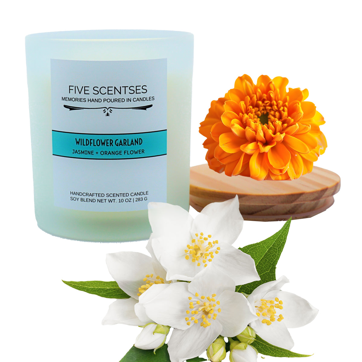 Wildflower Garland Jasmine Orange Flower Double Wick Soy Blend Candle