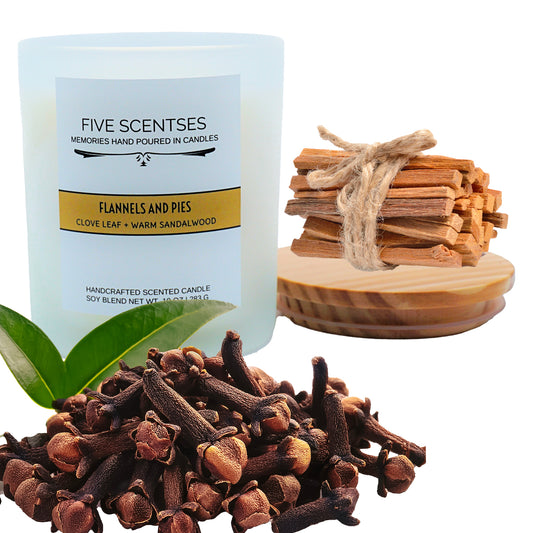 Flannels And Pies Clove Leaf Sandalwood Double Wick Soy Blend Candle